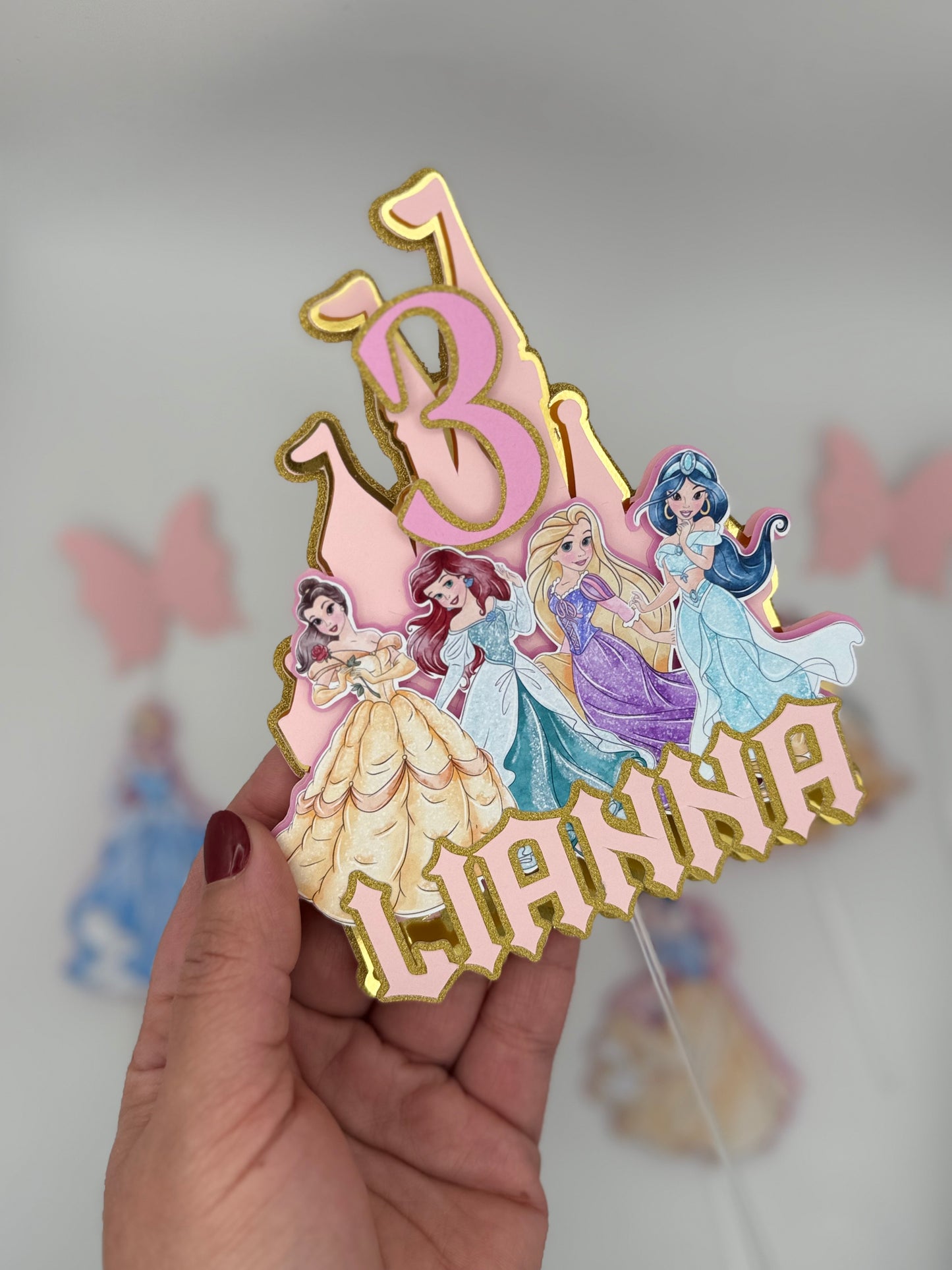 Birthday princess cake topper, princess birthday decorations, 3D layered cake topper, Fairytale princess