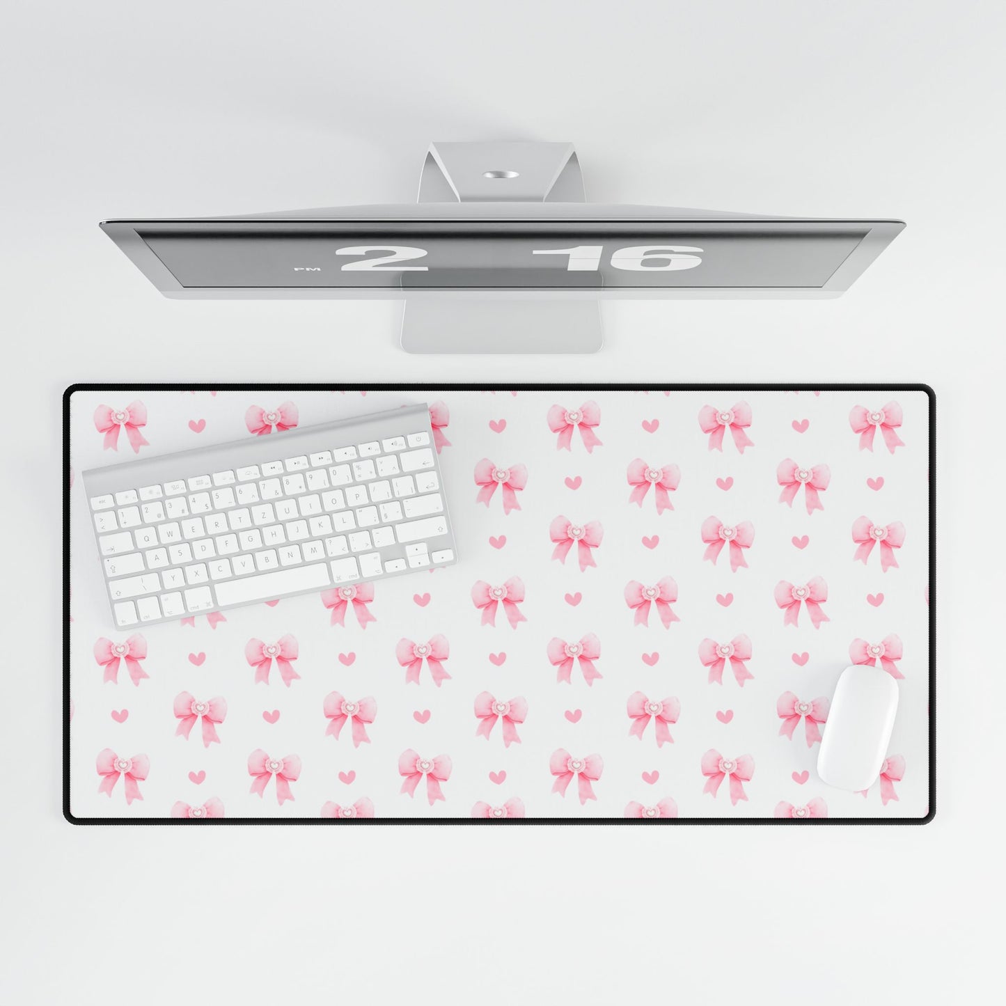Cute Pink Bow Desk Mat, Stylish Office Decor, Gamer Mouse Pad, Desk Accessories, Gift for Her, Home Office Essentials