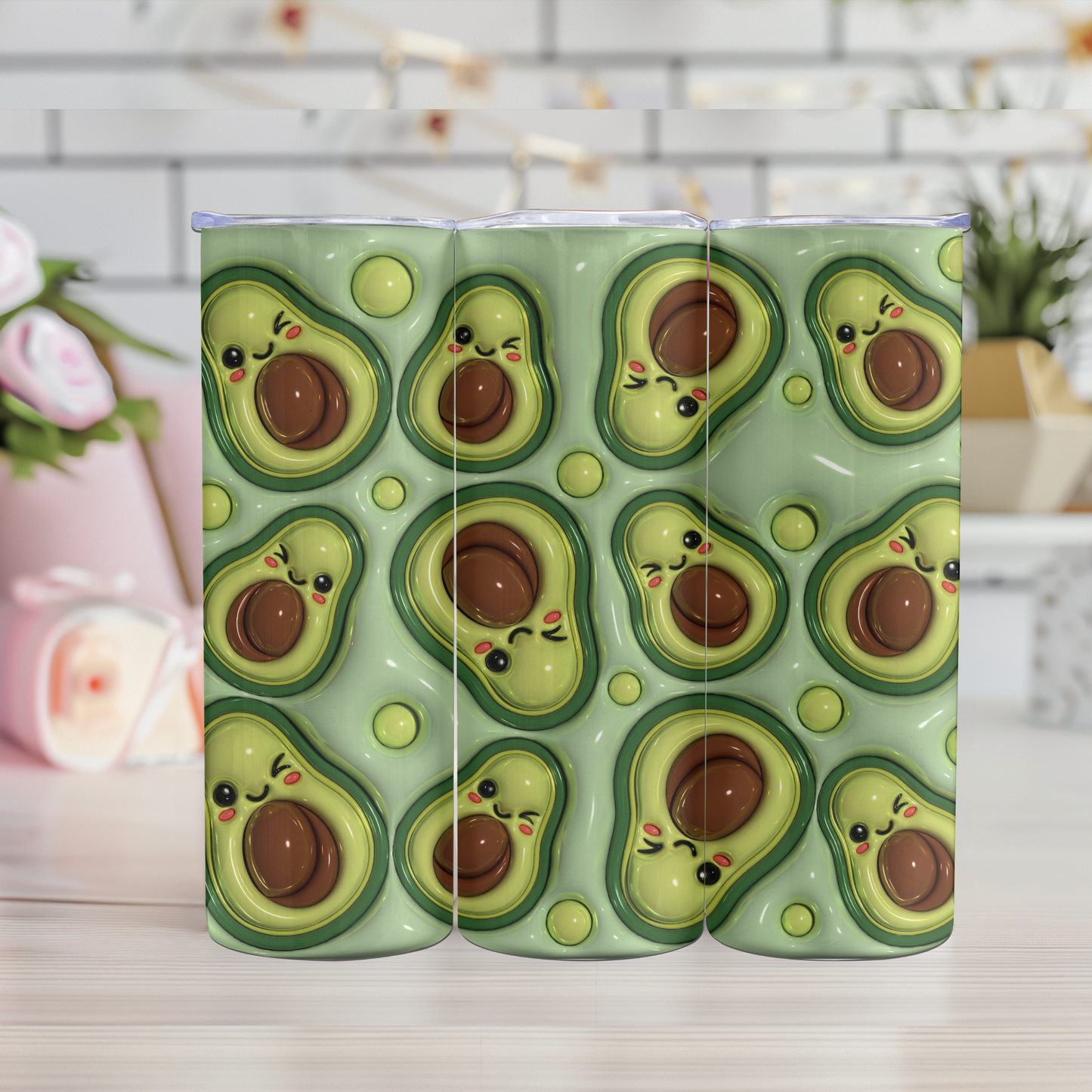Avocado Puff 3D patterned vinyl tumbler design, resin art, glitter tumblers