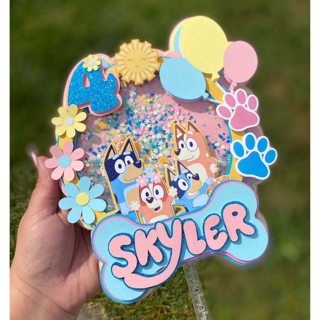 Bluey pink cake topper, birthday girl, bluey dog
