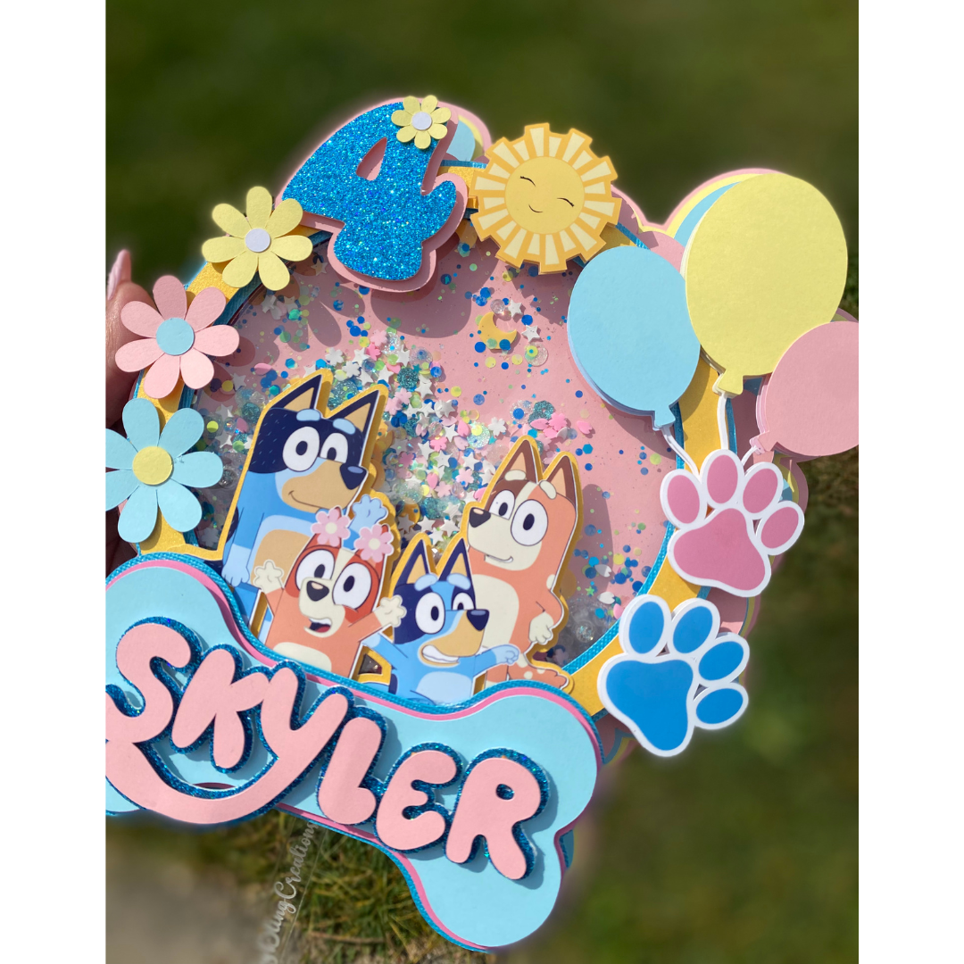Bluey pink cake topper, birthday girl, bluey dog
