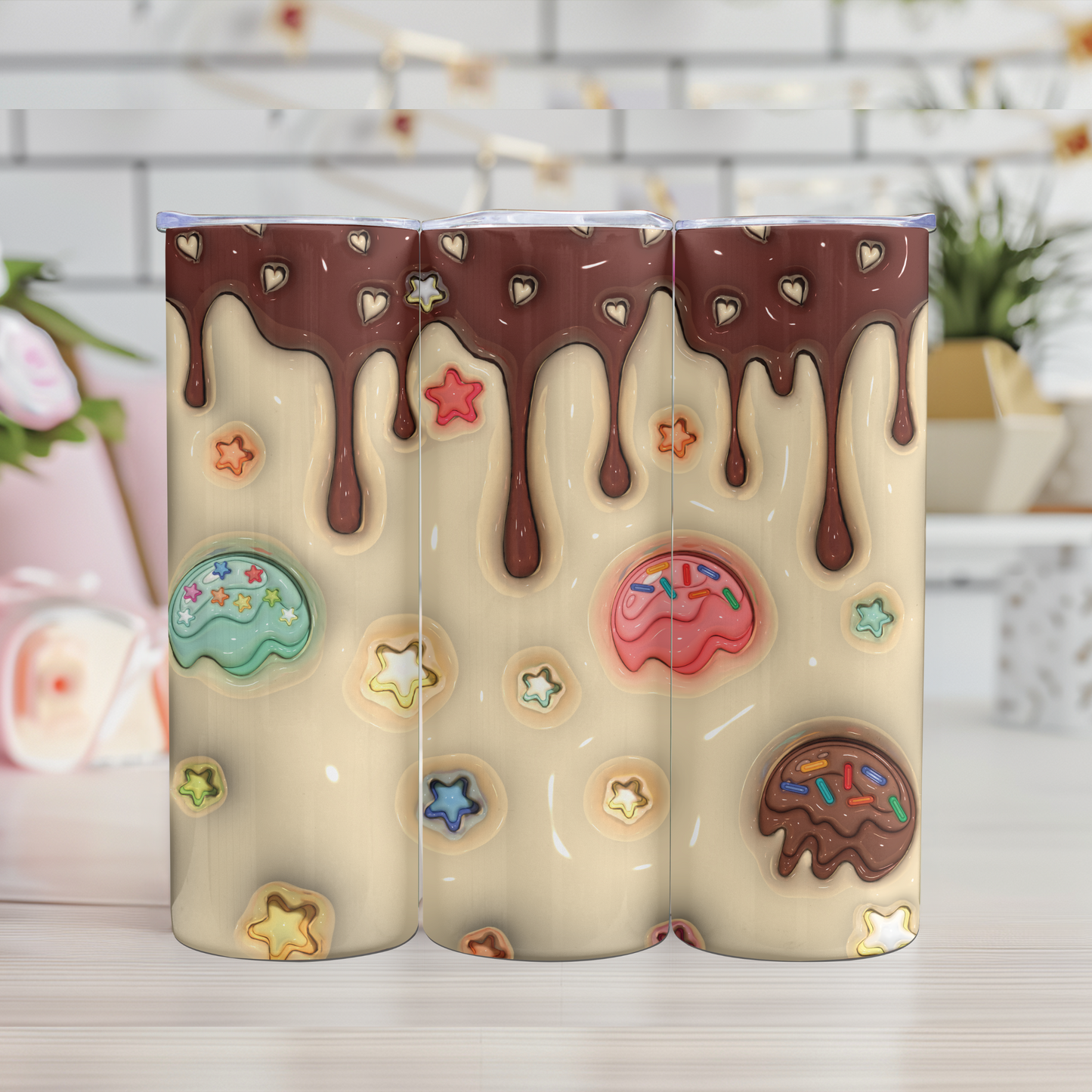 Chocolate Dripping 3D puff patterned vinyl tumbler design, chocolate, chorreado,