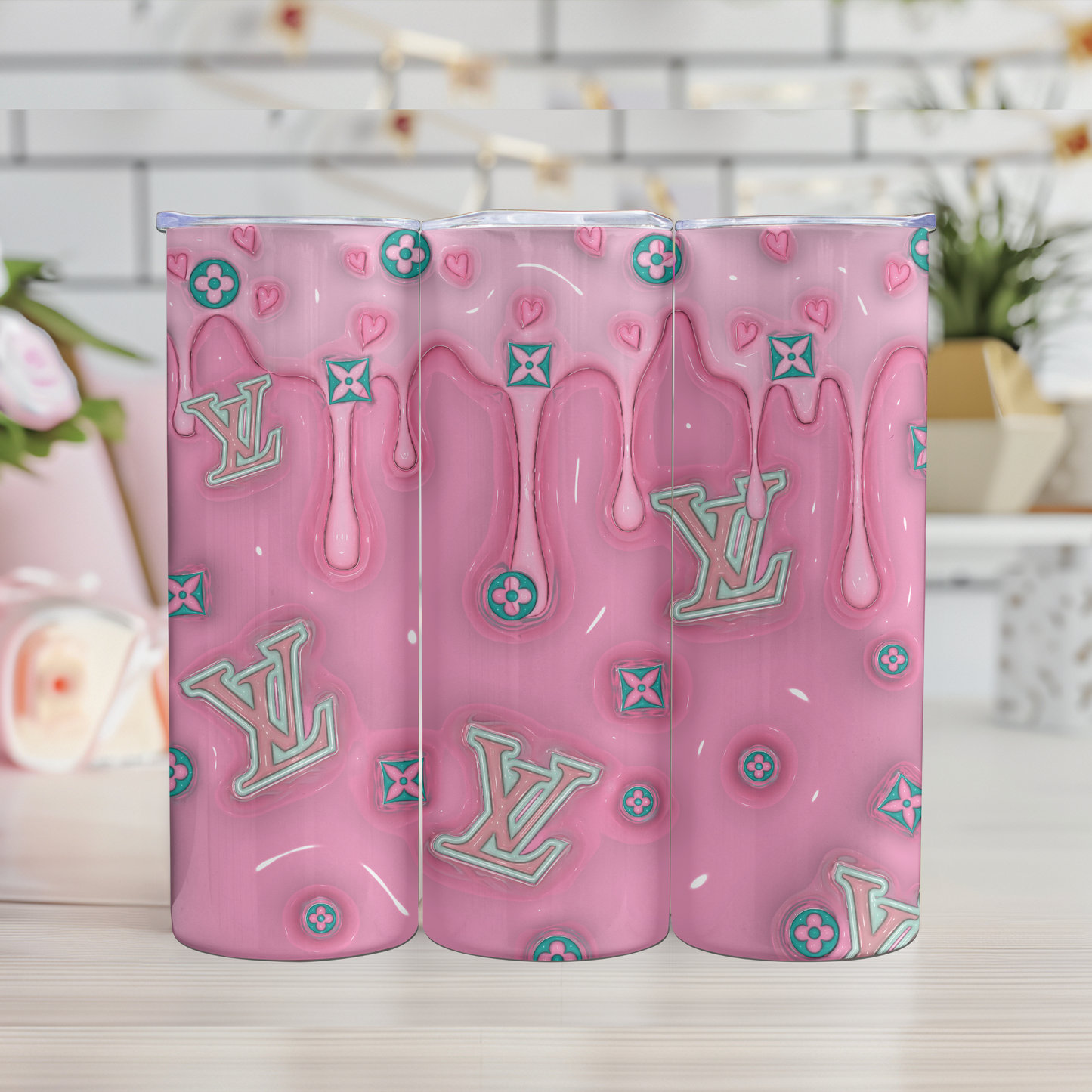 Lv Pink 3D Puff patterned vinyl, LV waterproof vinyl, resin art, resin glitters, luxury, designer