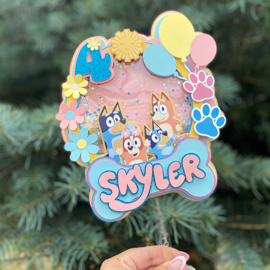 Bluey pink cake topper, birthday girl, bluey dog