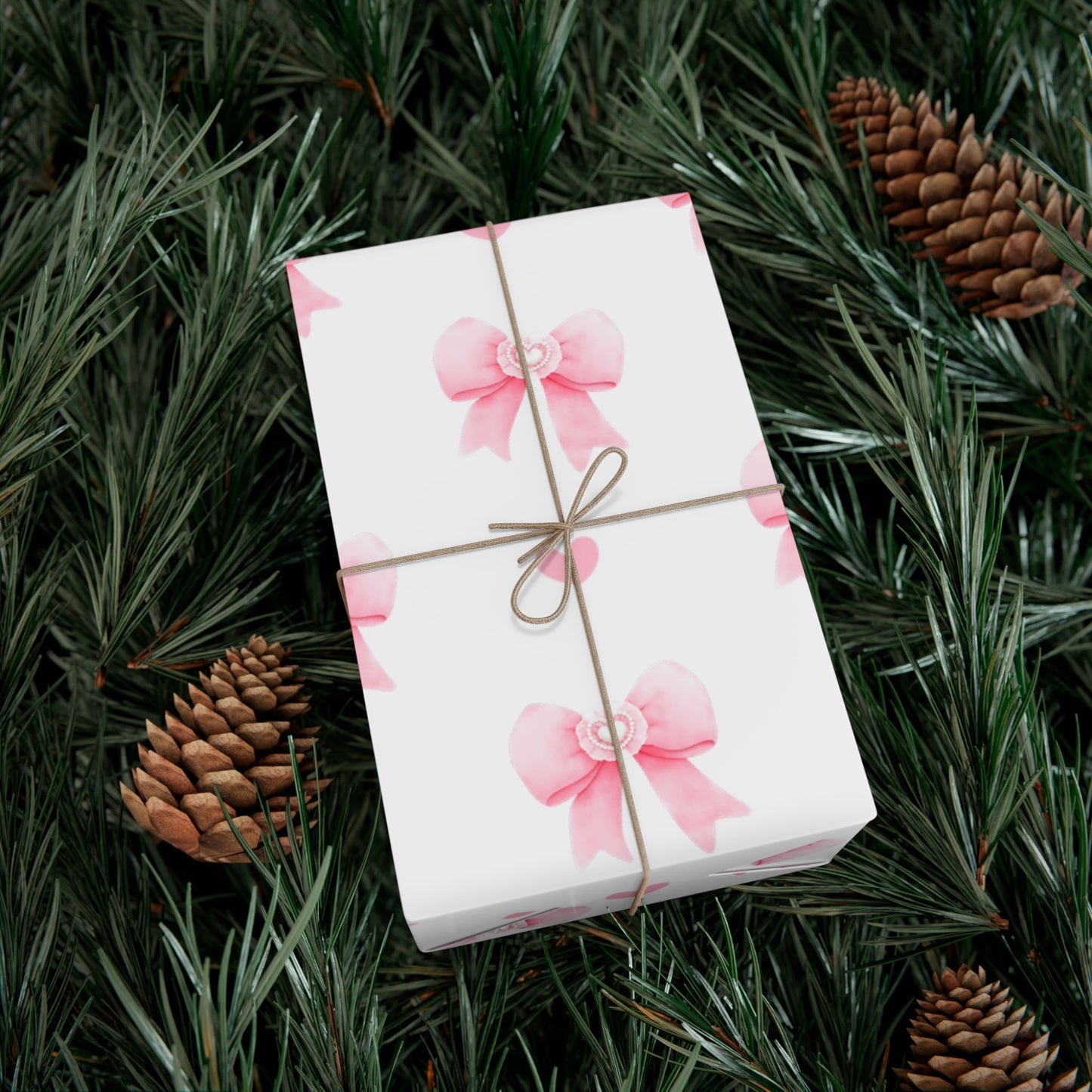 Pink Bow & Hearts Gift Wrap Paper, Christmas Wrapping Paper