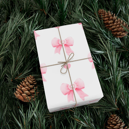 Pink Bow & Hearts Gift Wrap Paper, Christmas Wrapping Paper