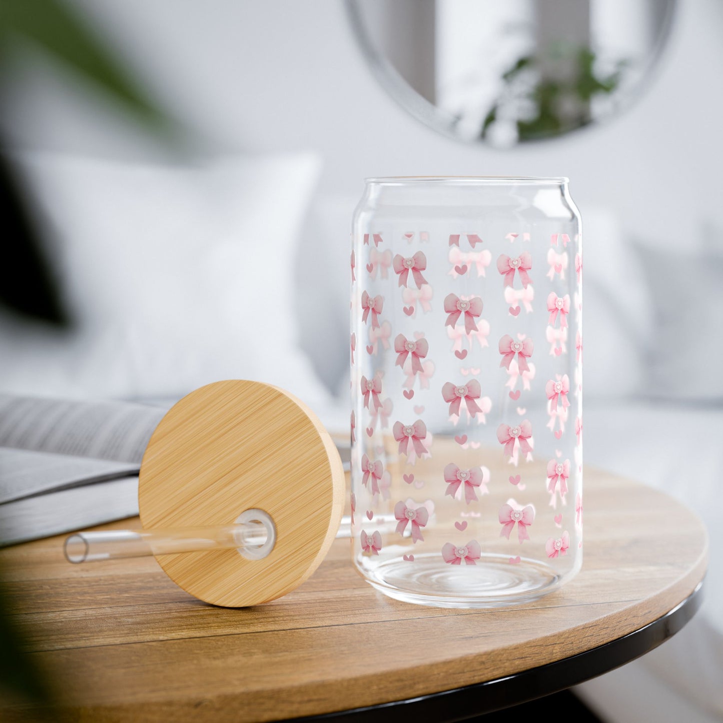 Pink Bows Glass Cup, Girly Cup