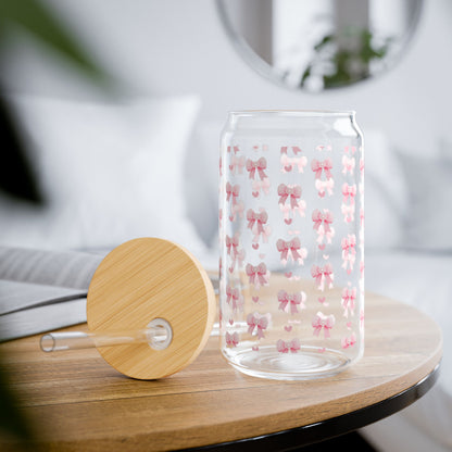 Pink Bows Glass Cup, Girly Cup