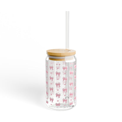Pink Bows Glass Cup, Girly Cup