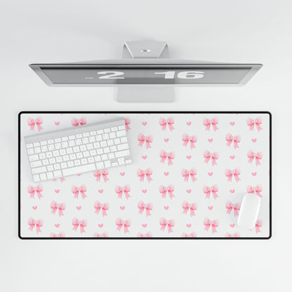 Cute Pink Bow Desk Mat, Stylish Office Decor, Gamer Mouse Pad, Desk Accessories, Gift for Her, Home Office Essentials