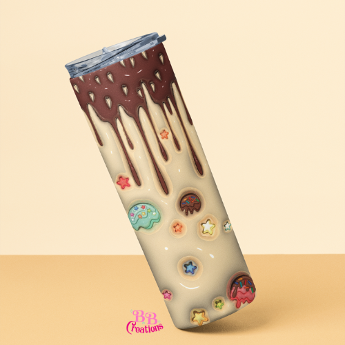 Chocolate Dripping 3D puff patterned vinyl tumbler design, chocolate, chorreado,