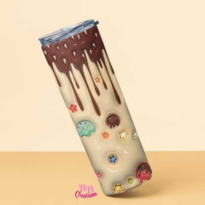 Chocolate Dripping 3D puff patterned vinyl tumbler design, chocolate, chorreado,
