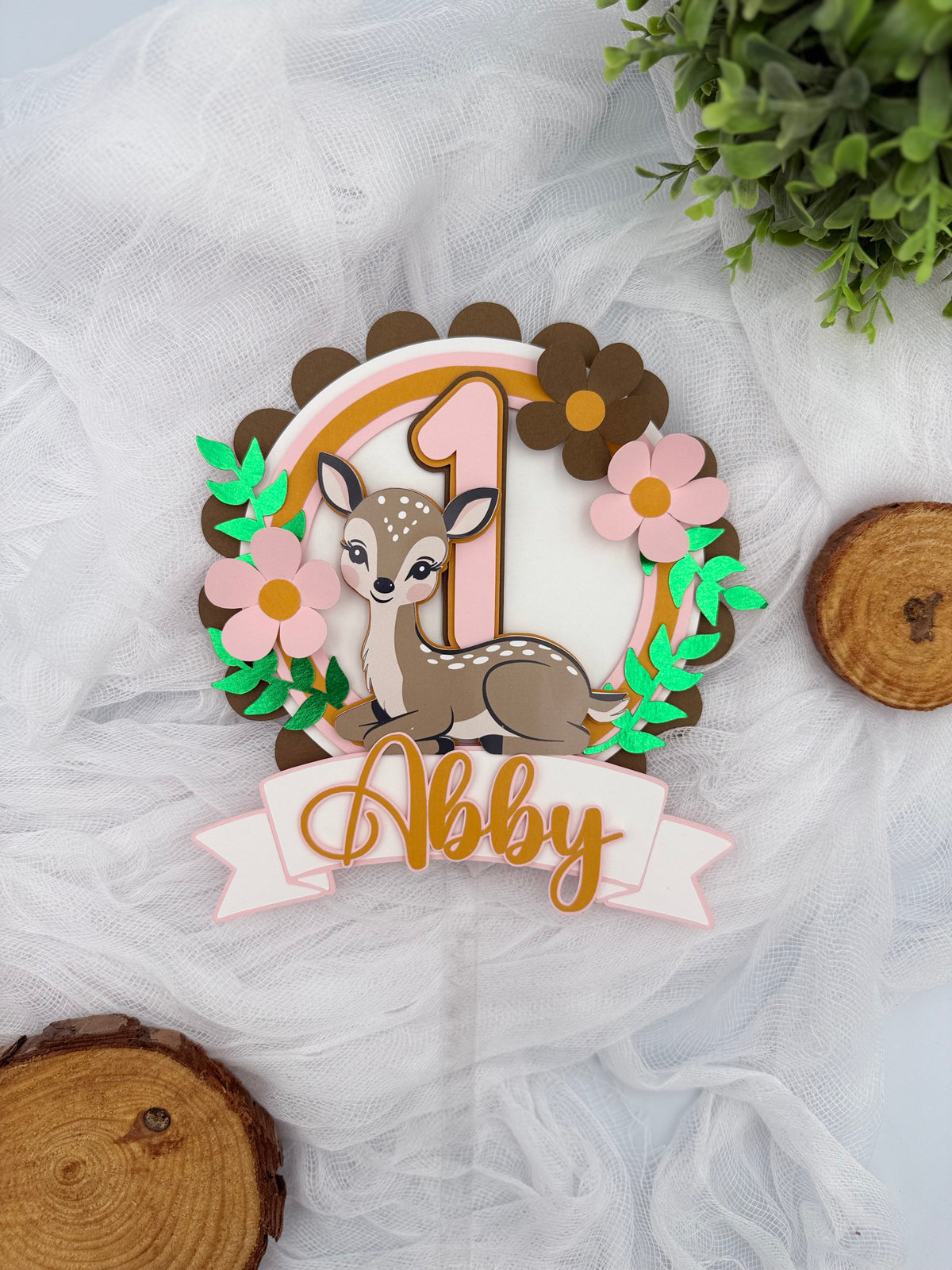 Woodland Deer First Birthday Cake Topper