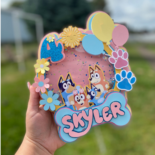 Bluey pink cake topper, birthday girl, bluey dog