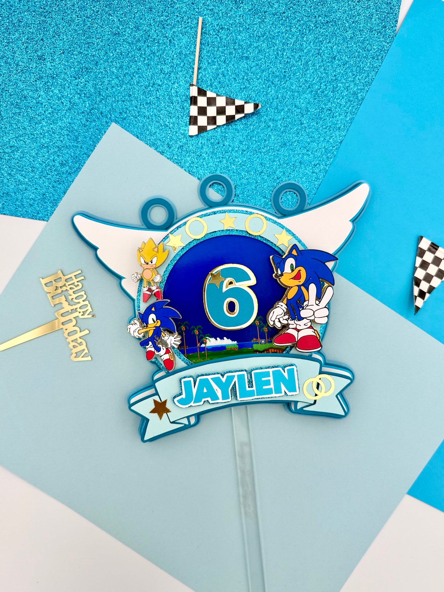 Blue Sonic Cake Topper
