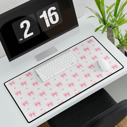Cute Pink Bow Desk Mat, Stylish Office Decor, Gamer Mouse Pad, Desk Accessories, Gift for Her, Home Office Essentials
