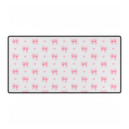 Cute Pink Bow Desk Mat, Stylish Office Decor, Gamer Mouse Pad, Desk Accessories, Gift for Her, Home Office Essentials