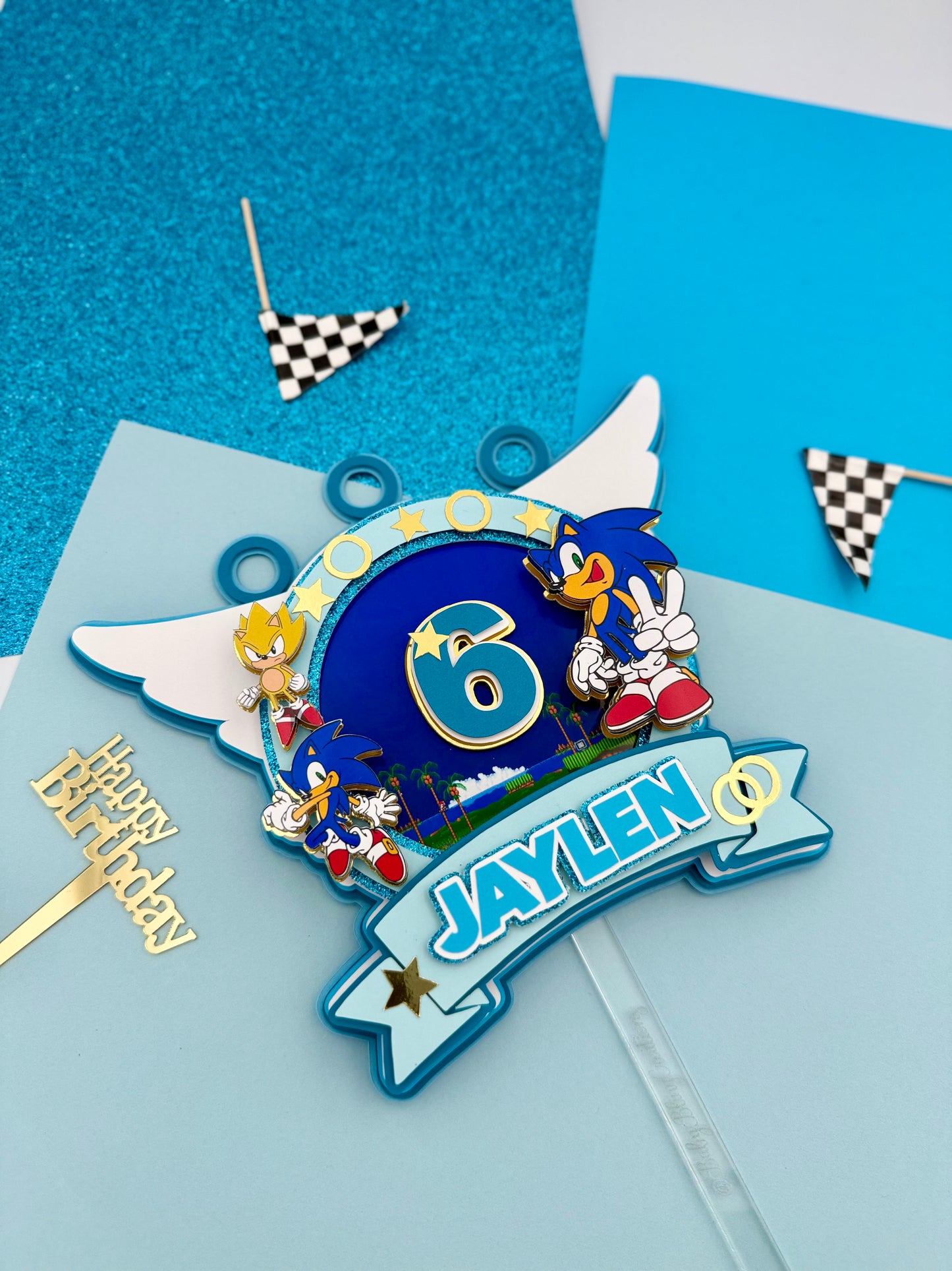 Blue Sonic Cake Topper