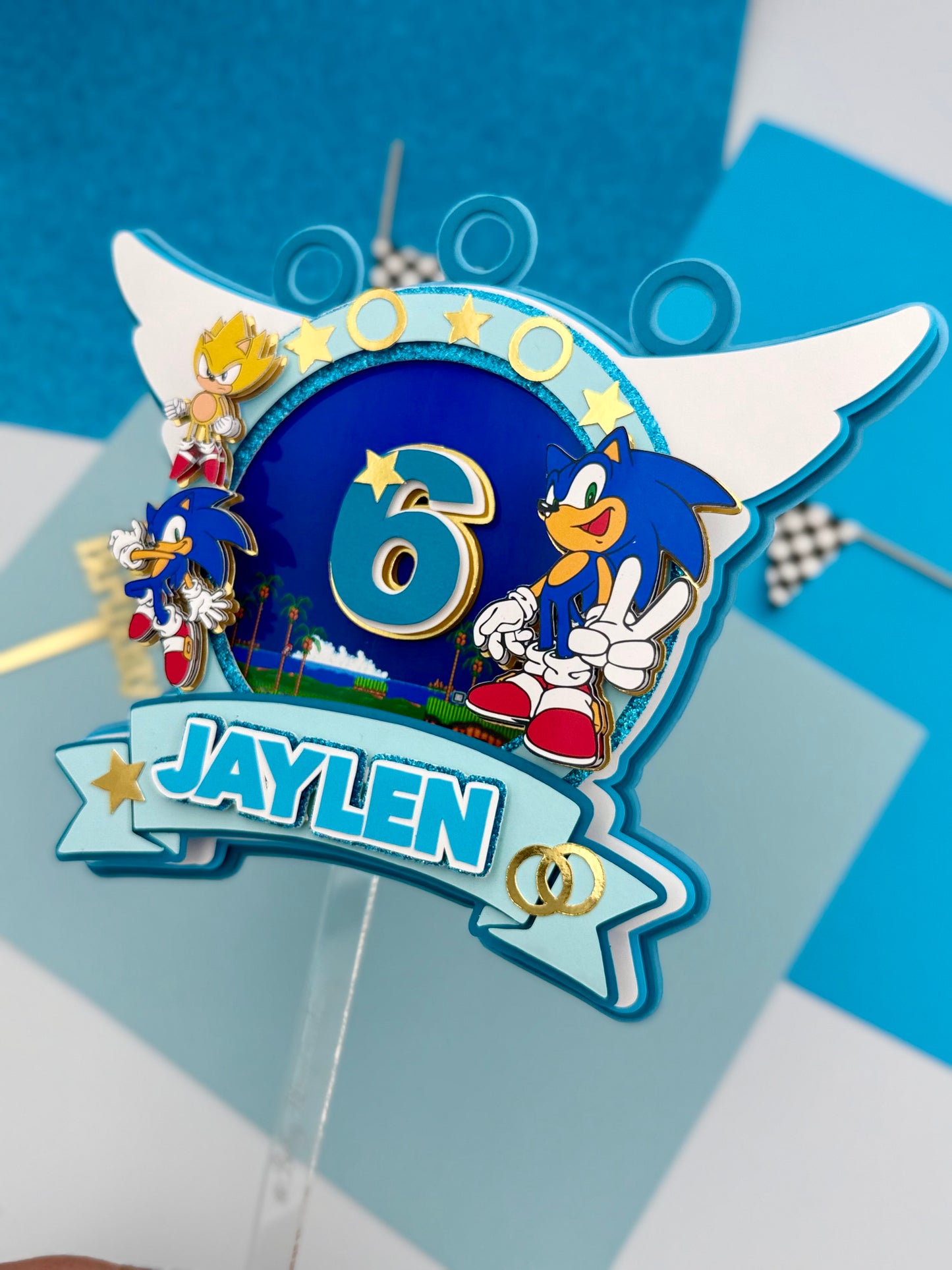 Blue Sonic Cake Topper