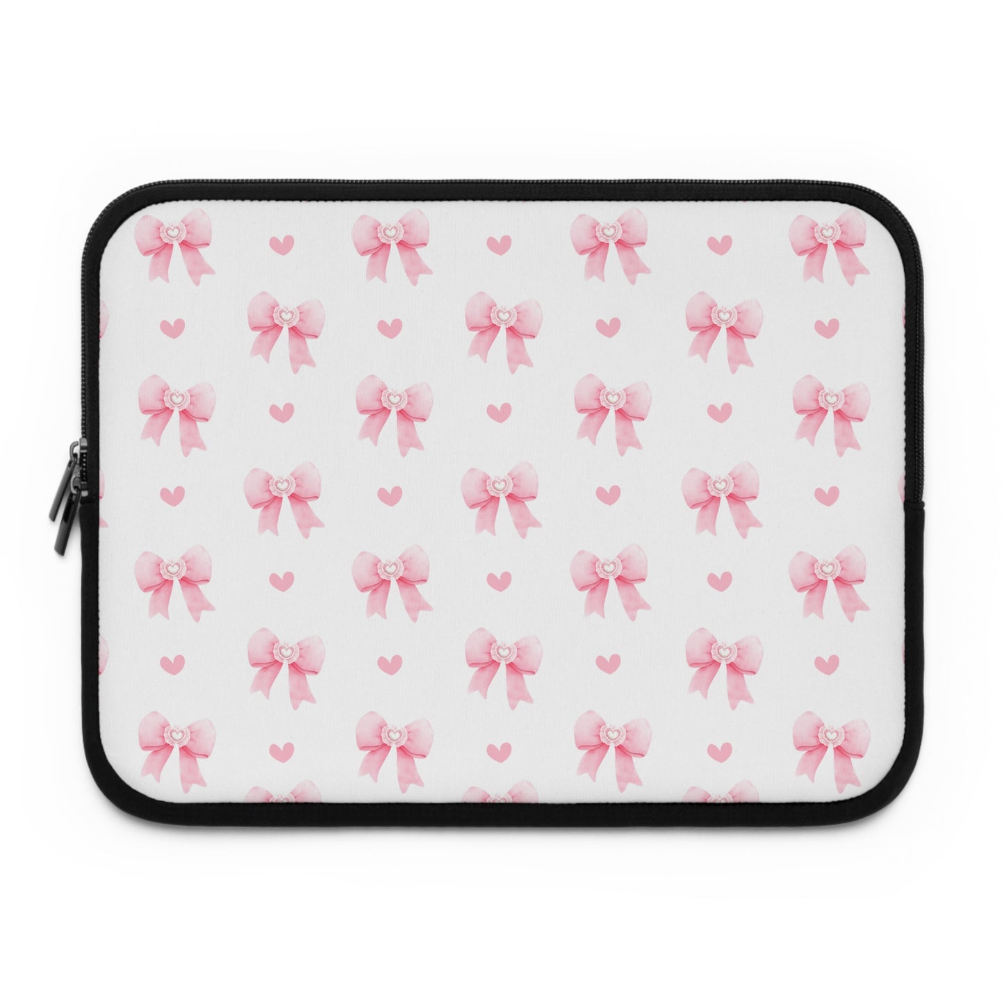 Pink Bow Pattern Laptop Sleeve — Cute Girly Heart & Bow Protective Case