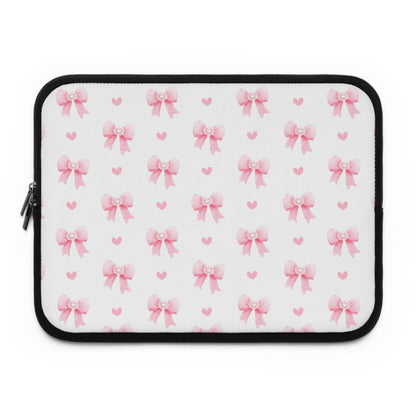 Pink Bow Pattern Laptop Sleeve — Cute Girly Heart & Bow Protective Case