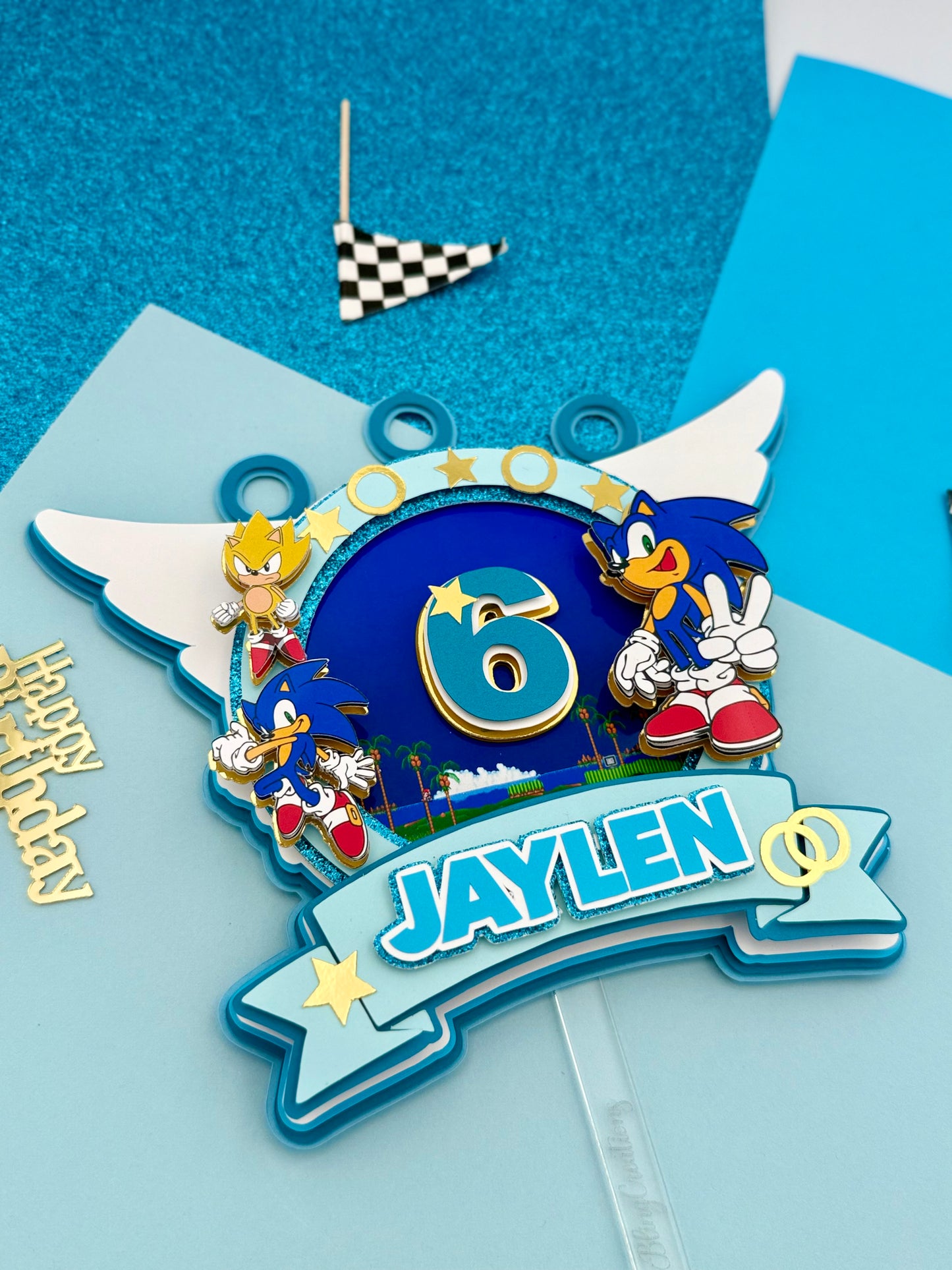 Blue Sonic Cake Topper