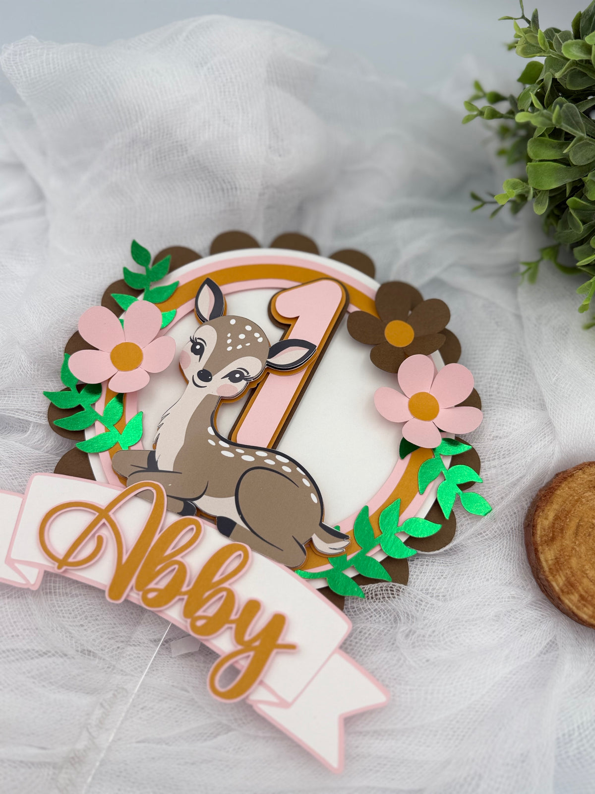 Woodland Deer First Birthday Cake Topper
