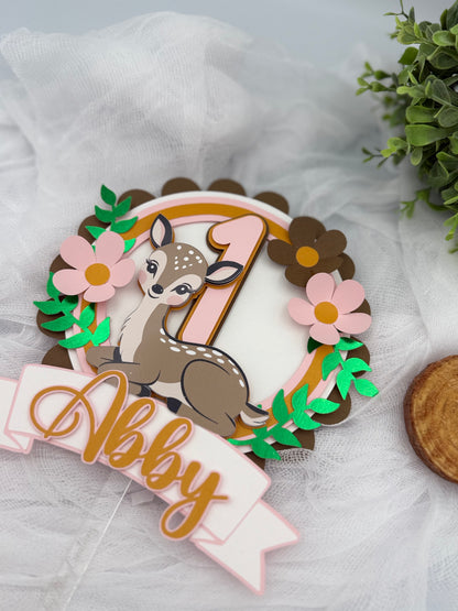 Woodland Deer First Birthday Cake Topper