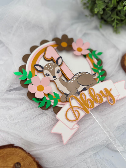 Woodland Deer First Birthday Cake Topper