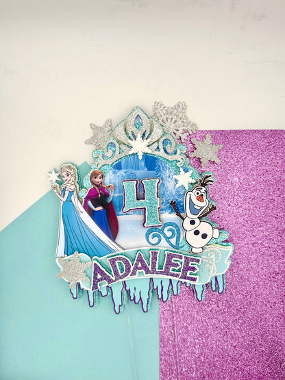 Ice Princess Personalized Cake Topper – Winter Birthday Cake Decoration Frozen