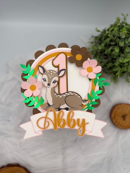 Woodland Deer First Birthday Cake Topper