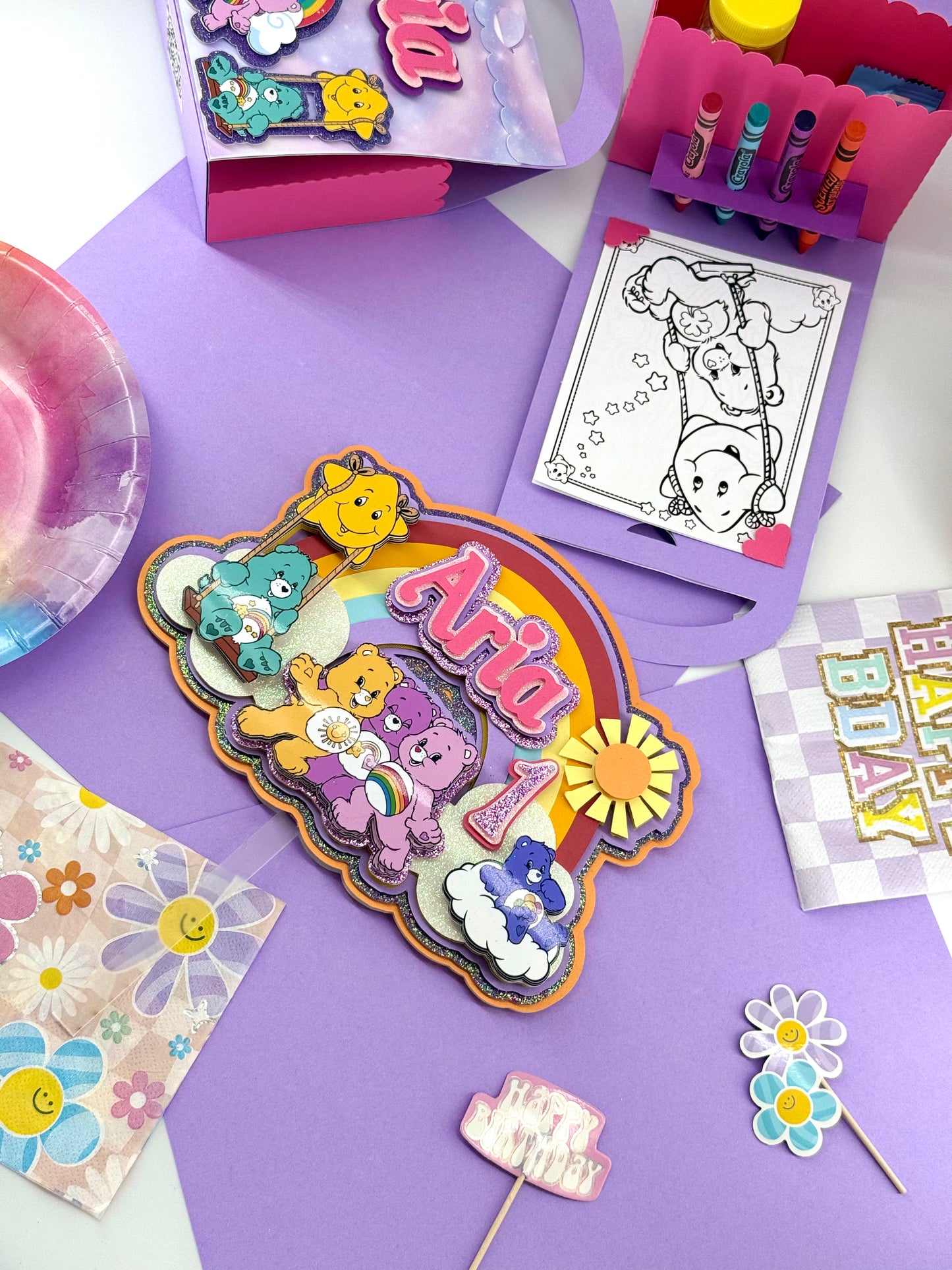 Care Bears Inspired Cake Topper, Rainbow Birthday Cake Topper, Party Decor