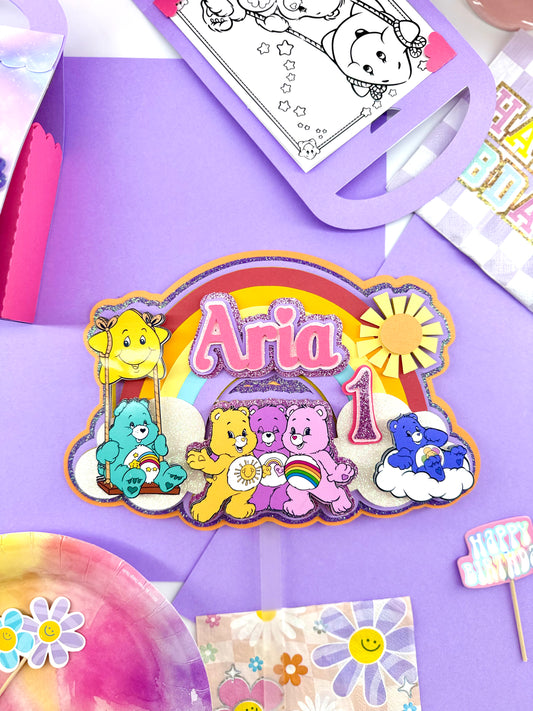 Care Bears Inspired Cake Topper, Rainbow Birthday Cake Topper, Party Decor