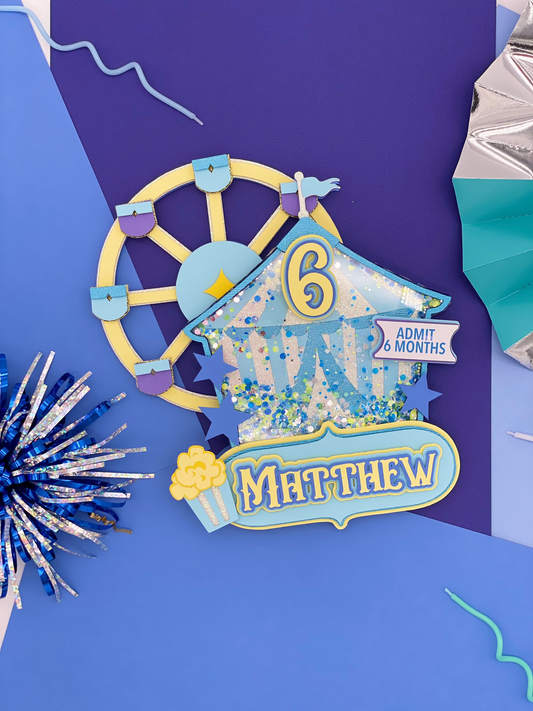 Carnival cake topper, birthday boy, circus