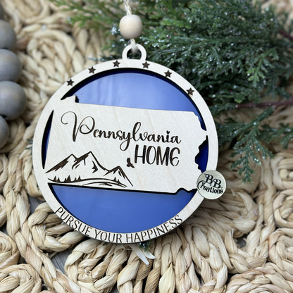 Pennsylvania Wooden Ornament, Pennsylvania state, PA, United States , wood crafts, wood ornament,