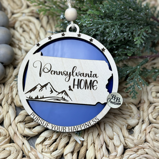 Pennsylvania Wooden Ornament, Pennsylvania state, PA, United States , wood crafts, wood ornament,