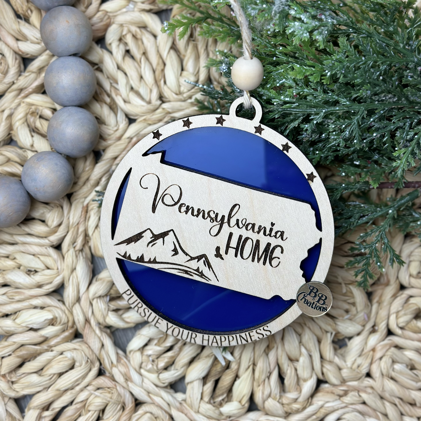 Pennsylvania Wooden Ornament, Pennsylvania state, PA, United States , wood crafts, wood ornament,