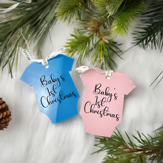 Baby First Christmas Ornament, Christmas tree, Baby onesies , acrylic charm
