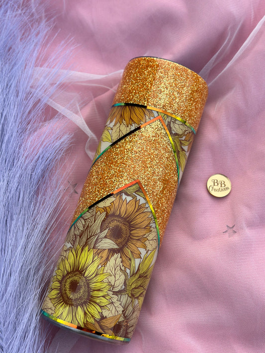 Sun Flower Tumbler glitter tumbler, sun flower, glitter cup, glitter made, flowers