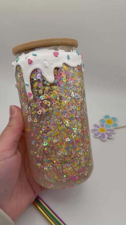 Colored hearts snowglobe cup, Dripping