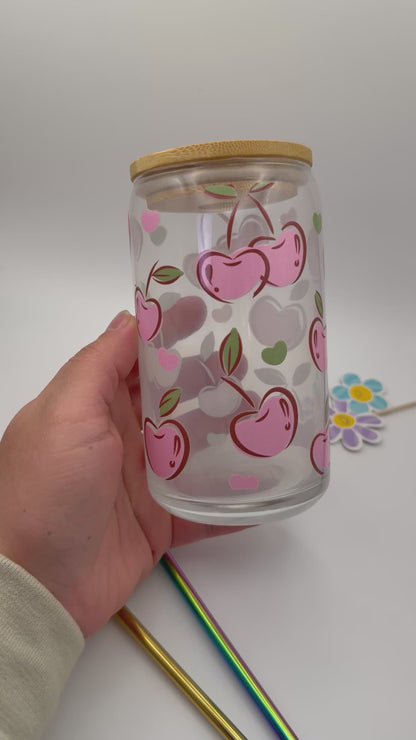 Pink cherries glass cup
