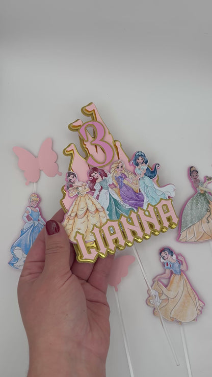 Birthday princess cake topper, princess birthday decorations, 3D layered cake topper, Fairytale princess