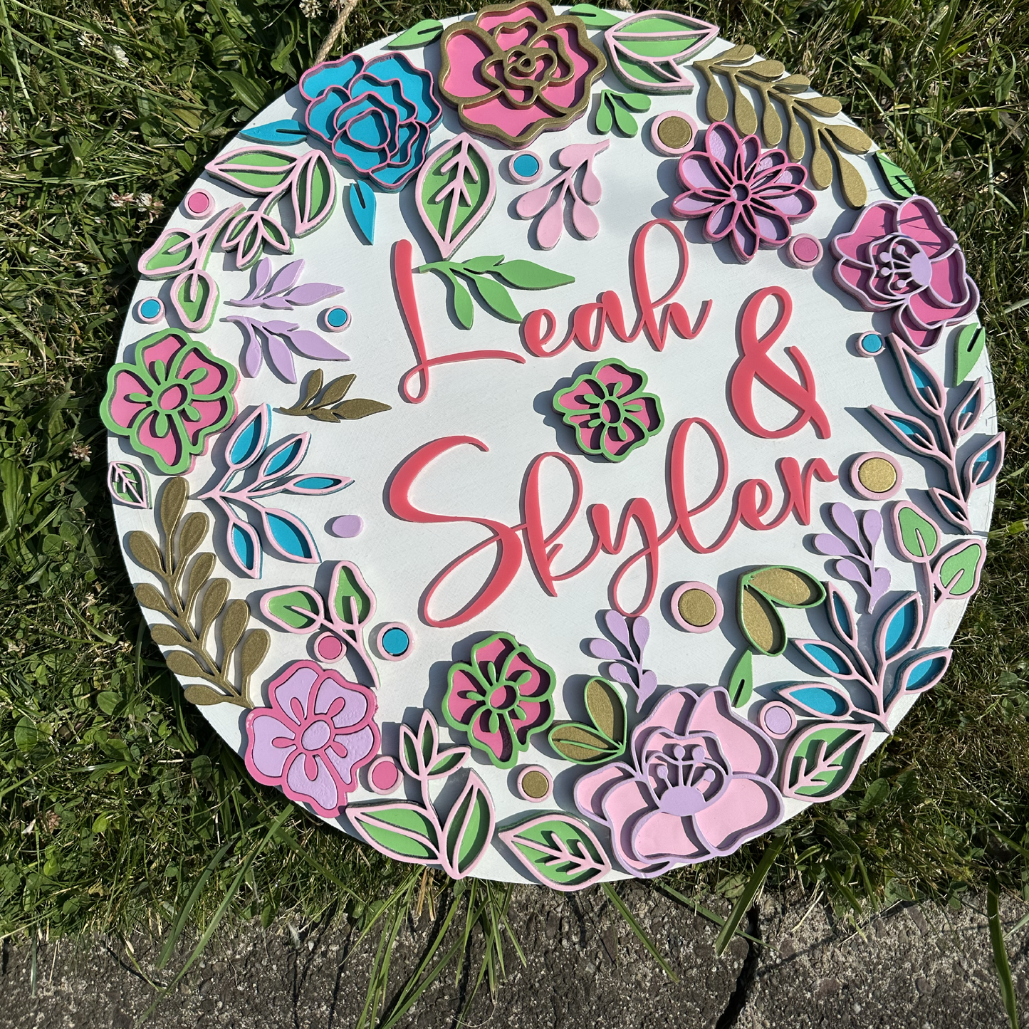 Floral round sign, Wood sign, nursery decor, wood decorations, laser cut, nursery ideas decor