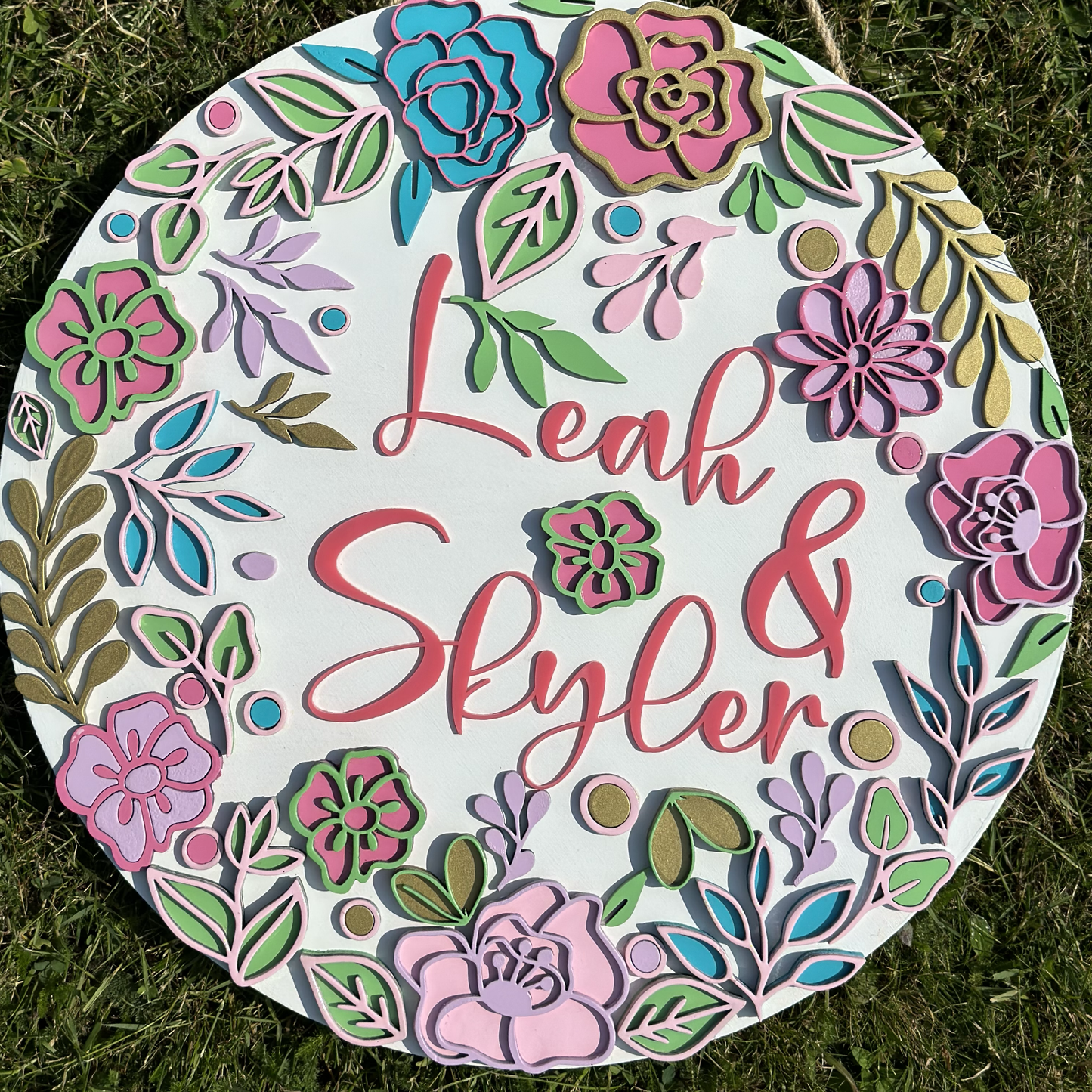Floral round sign, Wood sign, nursery decor, wood decorations, laser cut, nursery ideas decor