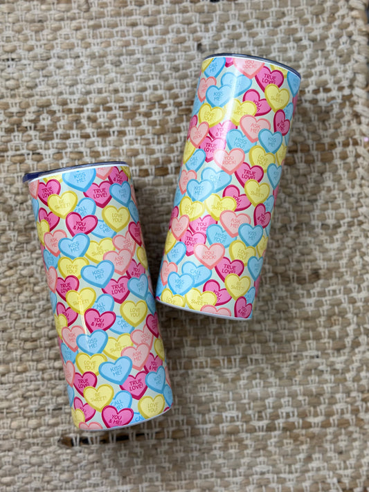 Conversation hearts, valentines day, hearts tumbler, sublimation